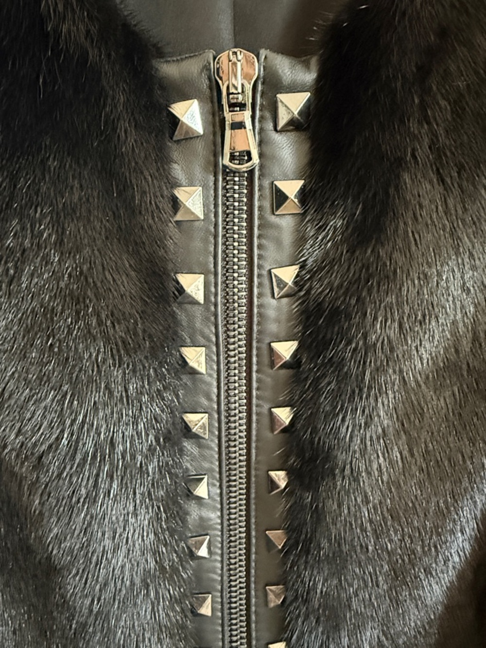 New mink jacket  leather studded  zipper
